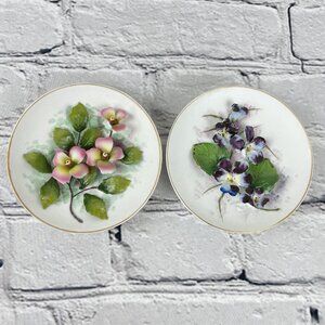 Vintage Lefton China 3D Floral Wall Hanging Plates Set of 2